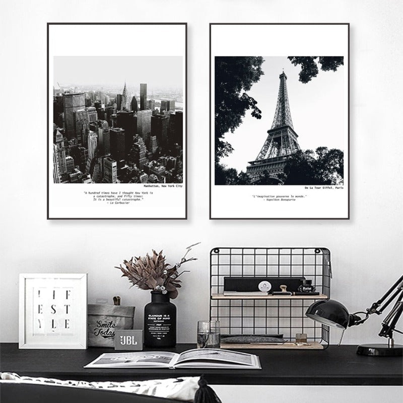 Modern Travel City Scene World Map  - Canvas Wall Art Painting | Bowlift