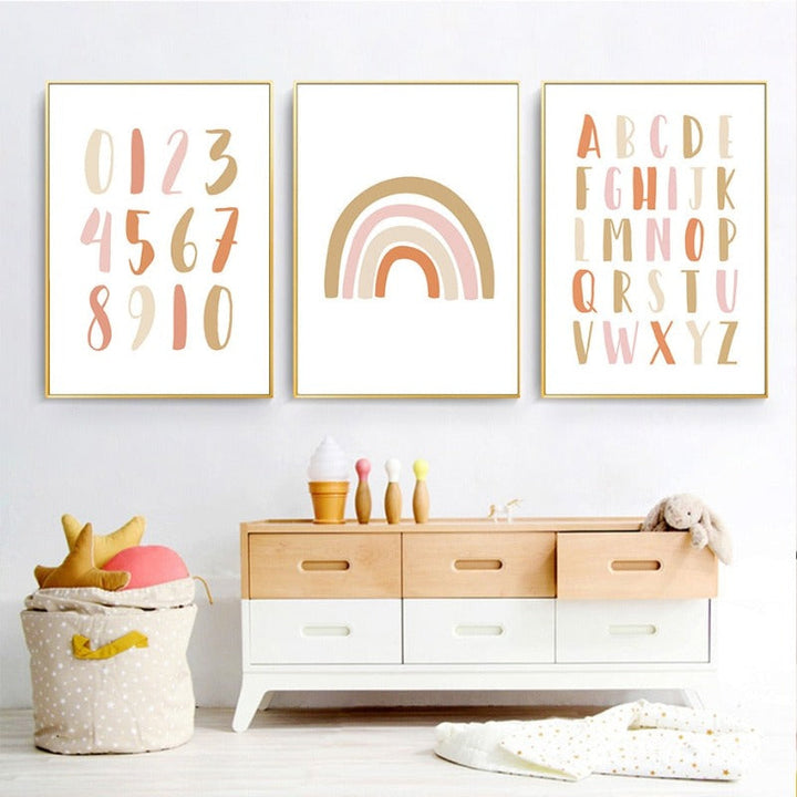 Modern Rainbow Alphabet Nursery  - Canvas Wall Art Painting | Bowlift