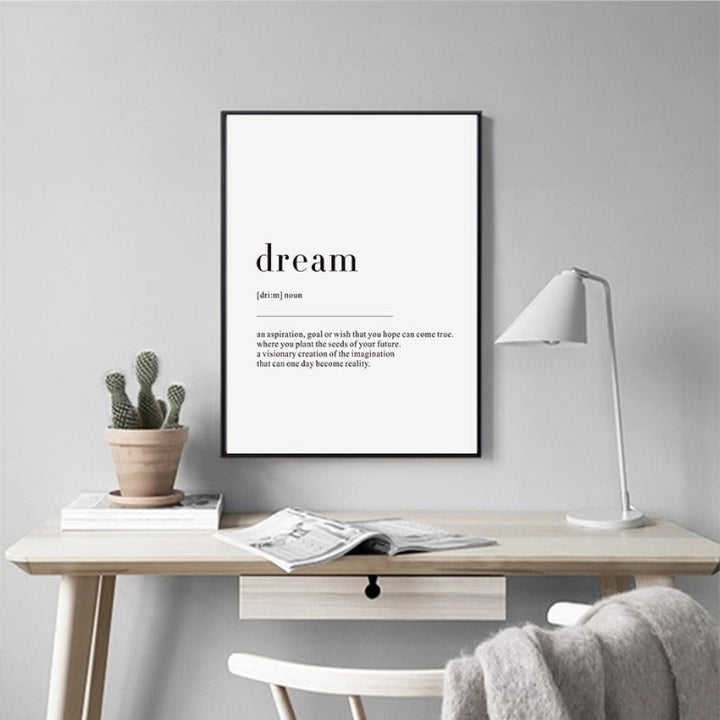 Minimalist Dream Life Definition Quotes - Canvas Wall Art Painting | Bowlift