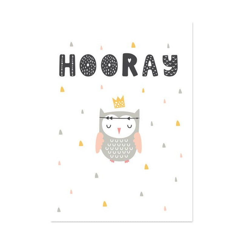 Little Woodland Animals Owl Gox Bear - Canvas Wall Art Painting | Bowlift