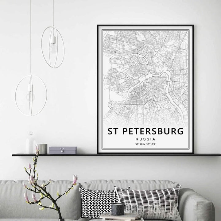 Moscow St Petersburg City Map Russia  - Canvas Wall Art Painting | Bowlift