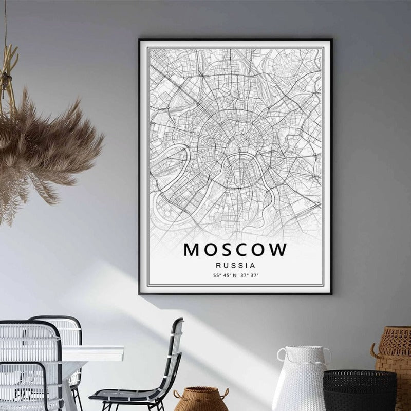 Moscow St Petersburg City Map Russia  - Canvas Wall Art Painting | Bowlift