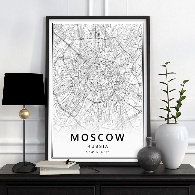 Moscow St Petersburg City Map Russia  - Canvas Wall Art Painting | Bowlift