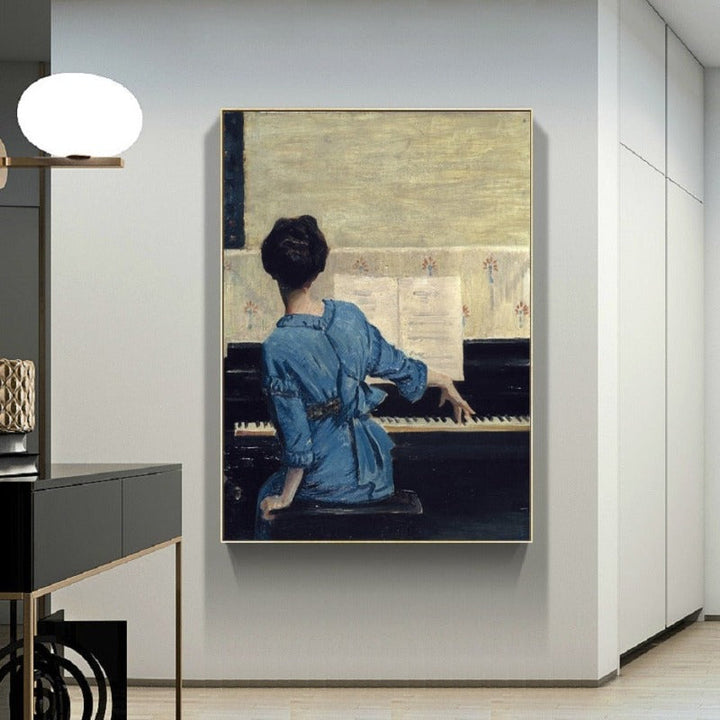 Vintage Play Piano Girls - Canvas Wall Art Painting | Bowlift