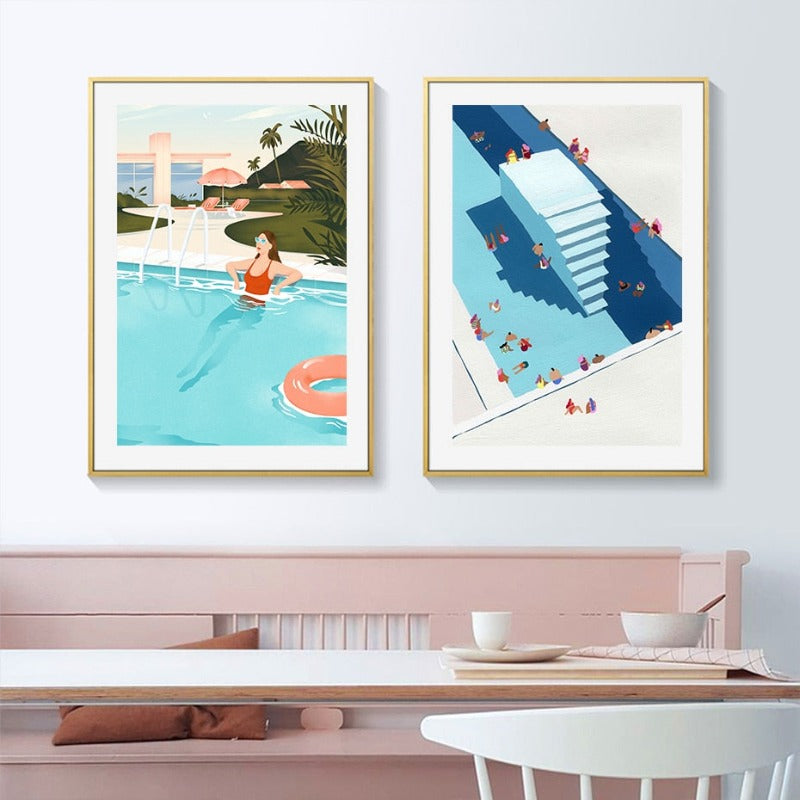 Summer Swimming Party Wall Art Pictures - Canvas Wall Art Painting | Bowlift
