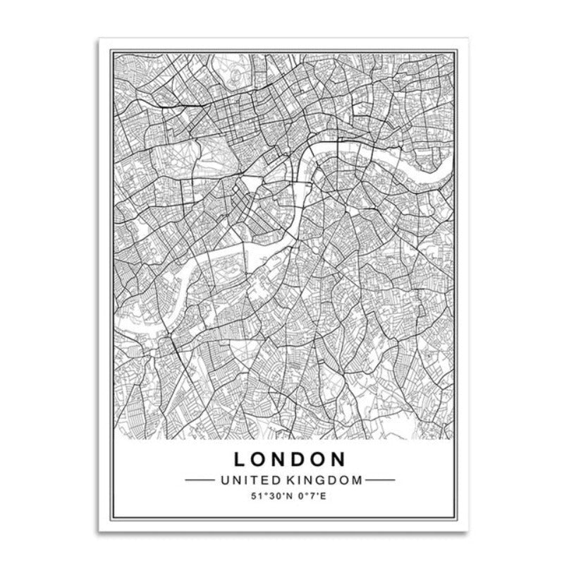 Nordic Minimalist World Famous City Map - Canvas Wall Art Painting | Bowlift