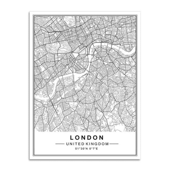 Nordic Minimalist World Famous City Map - Canvas Wall Art Painting | Bowlift