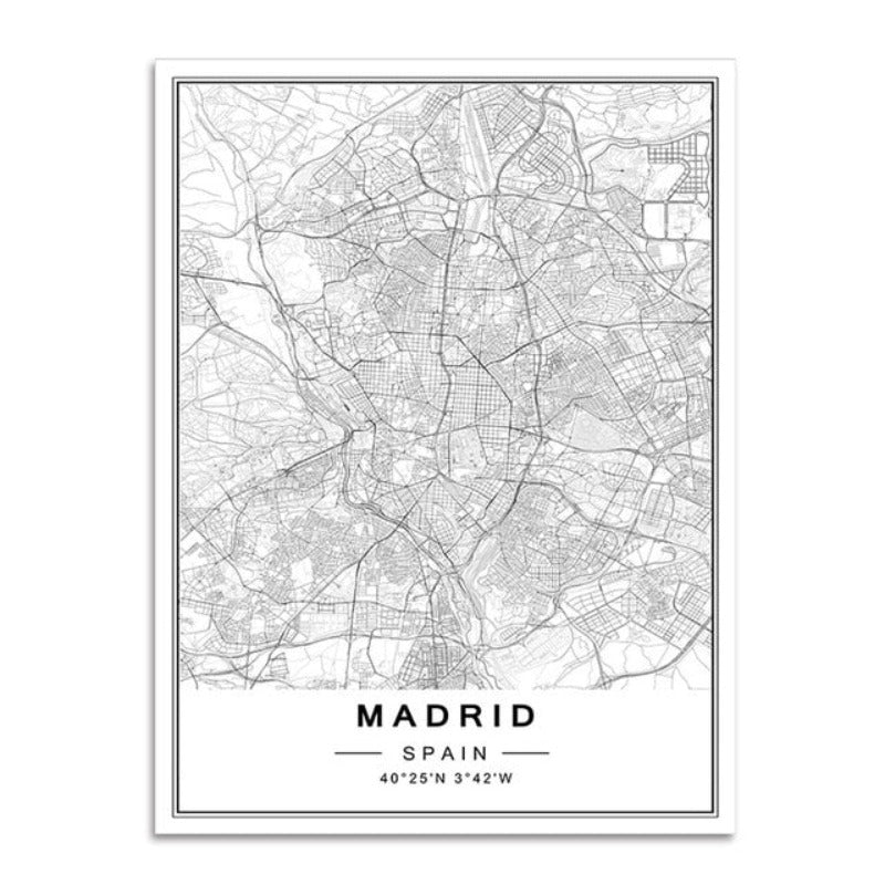 Nordic Minimalist World Famous City Map - Canvas Wall Art Painting | Bowlift