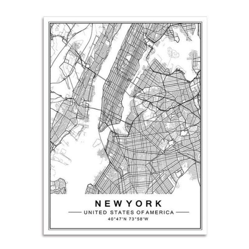 Nordic Minimalist World Famous City Map - Canvas Wall Art Painting | Bowlift
