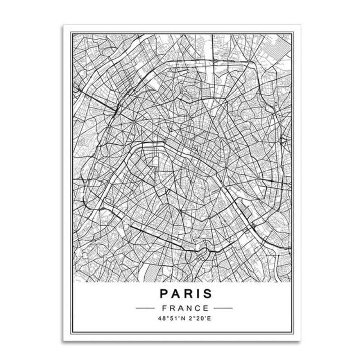 Nordic Minimalist World Famous City Map - Canvas Wall Art Painting | Bowlift