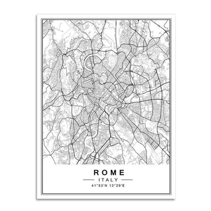 Nordic Minimalist World Famous City Map - Canvas Wall Art Painting | Bowlift