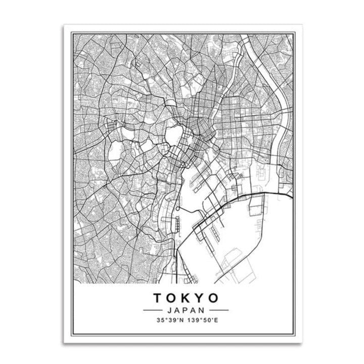 Nordic Minimalist World Famous City Map - Canvas Wall Art Painting | Bowlift
