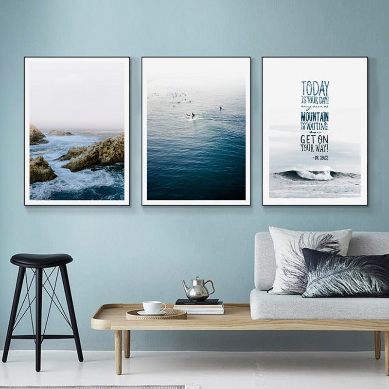 Nordic Sea Wave Scene Wall Art - Canvas Wall Art Painting | Bowlift