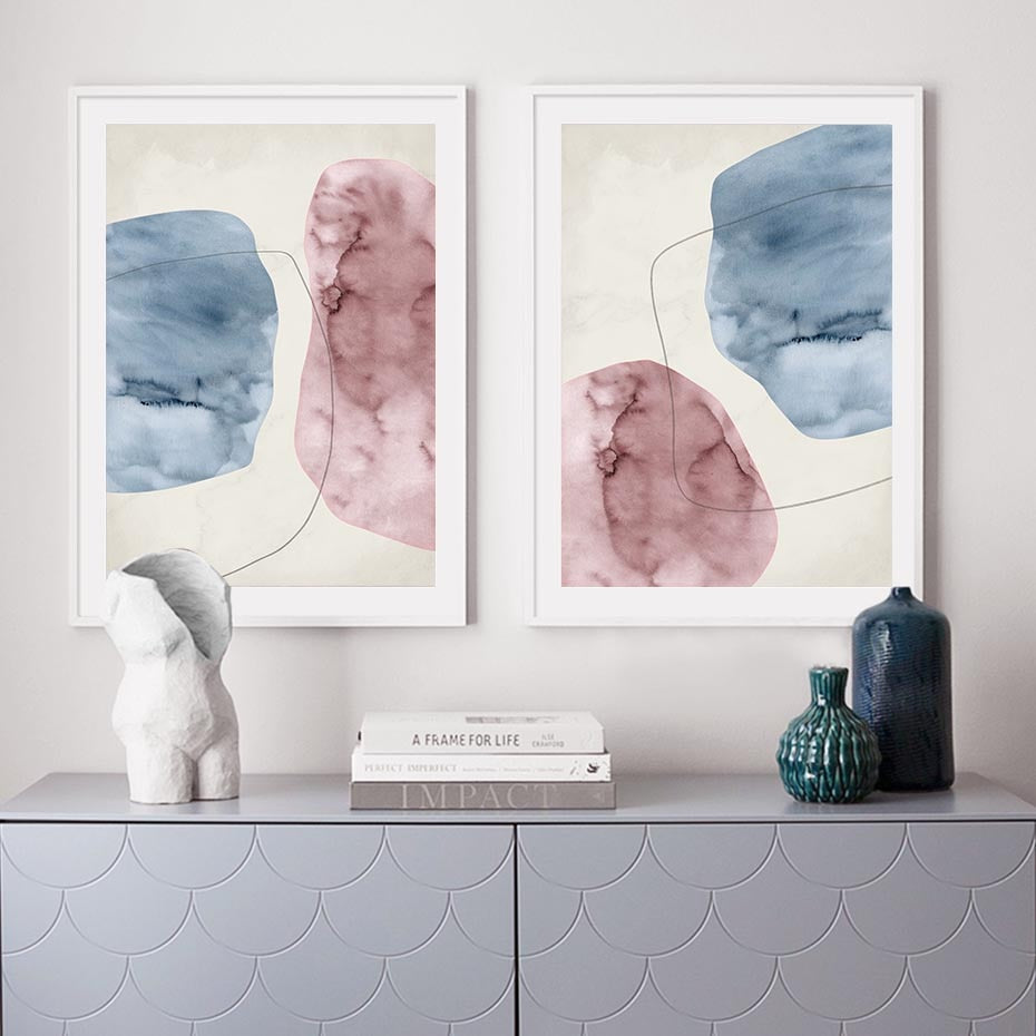 Abstract Pink Blue Marble Grain Background Posters Prints - Canvas Wall Art Painting | Bowlift