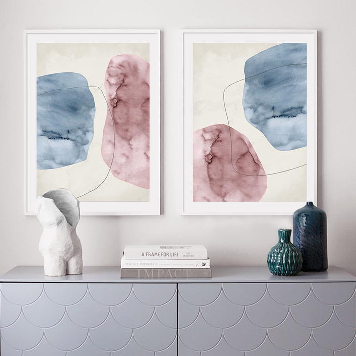 Abstract Pink Blue Marble Grain Background Posters Prints - Canvas Wall Art Painting | Bowlift