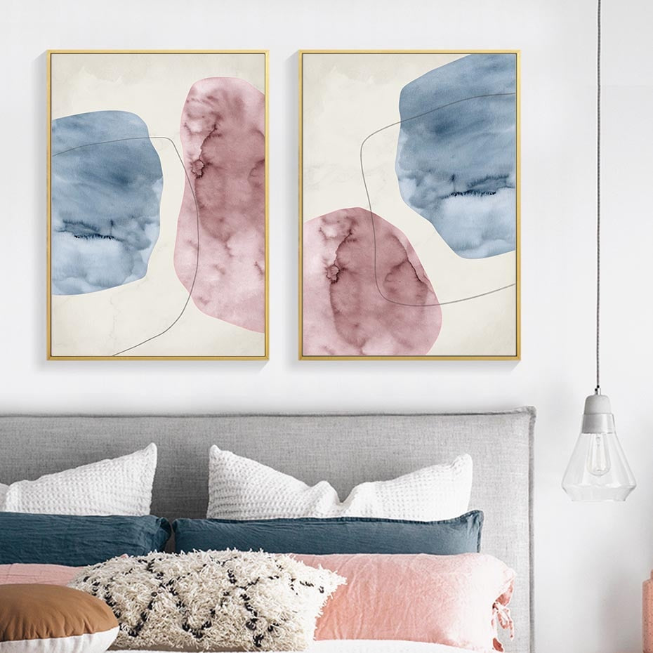 Abstract Pink Blue Marble Grain Background Posters Prints - Canvas Wall Art Painting | Bowlift