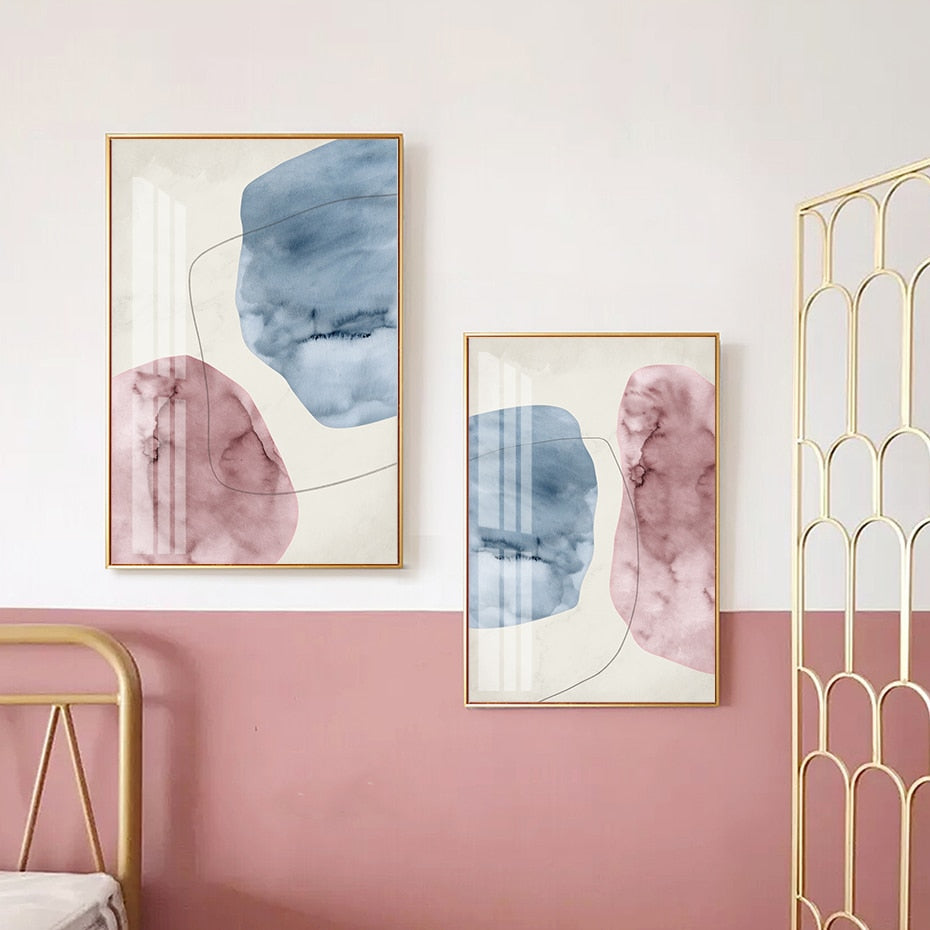 Abstract Pink Blue Marble Grain Background Posters Prints - Canvas Wall Art Painting | Bowlift