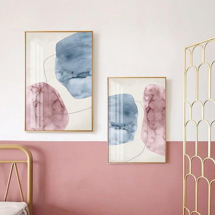Abstract Pink Blue Marble Grain Background Posters Prints - Canvas Wall Art Painting | Bowlift
