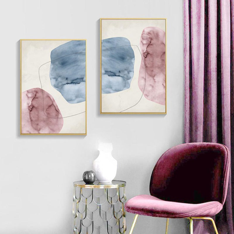 Abstract Pink Blue Marble Grain Background Posters Prints - Canvas Wall Art Painting | Bowlift