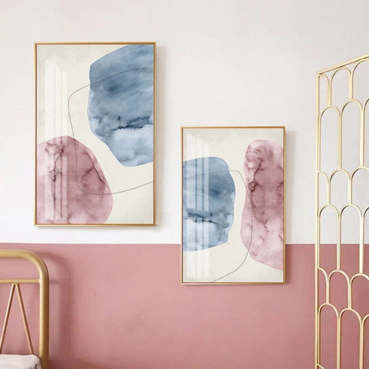 Abstract Pink Blue Marble Grain Background Posters Prints - Canvas Wall Art Painting | Bowlift