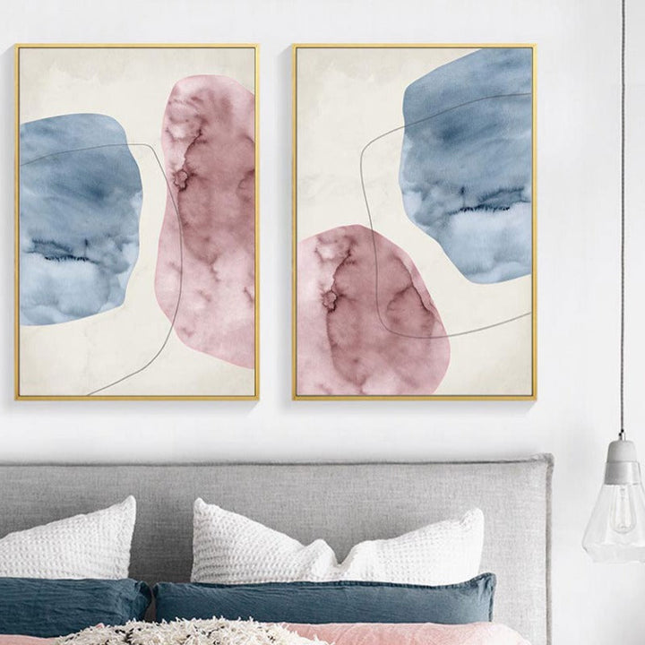 Abstract Pink Blue Marble Grain Background Posters Prints - Canvas Wall Art Painting | Bowlift