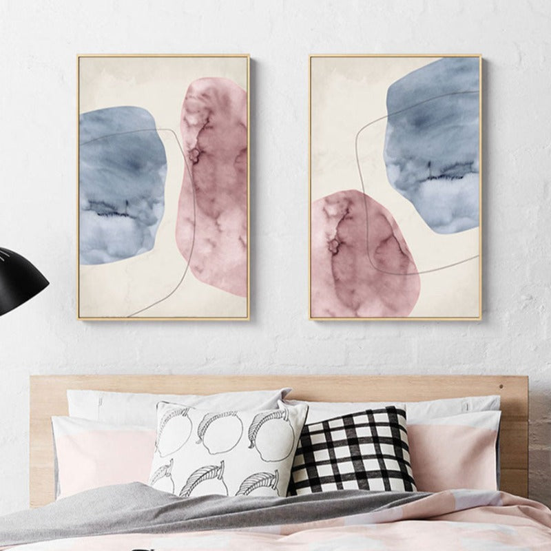 Abstract Pink Blue Marble Grain Background Posters Prints - Canvas Wall Art Painting | Bowlift