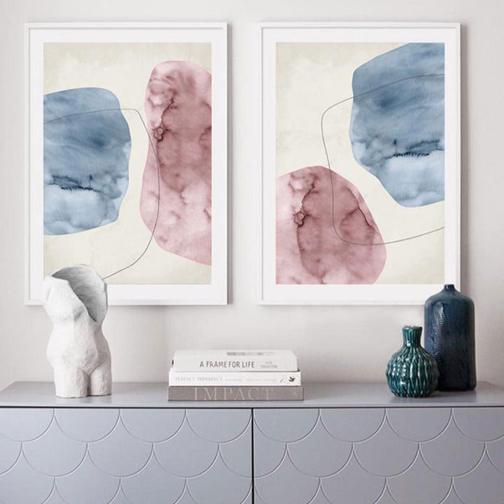 Abstract Pink Blue Marble Grain Background Posters Prints - Canvas Wall Art Painting | Bowlift
