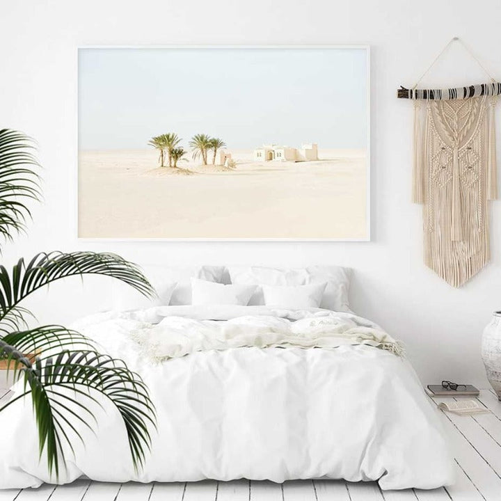 Palm Tree White Concrete Building - Canvas Wall Art Painting | Bowlift
