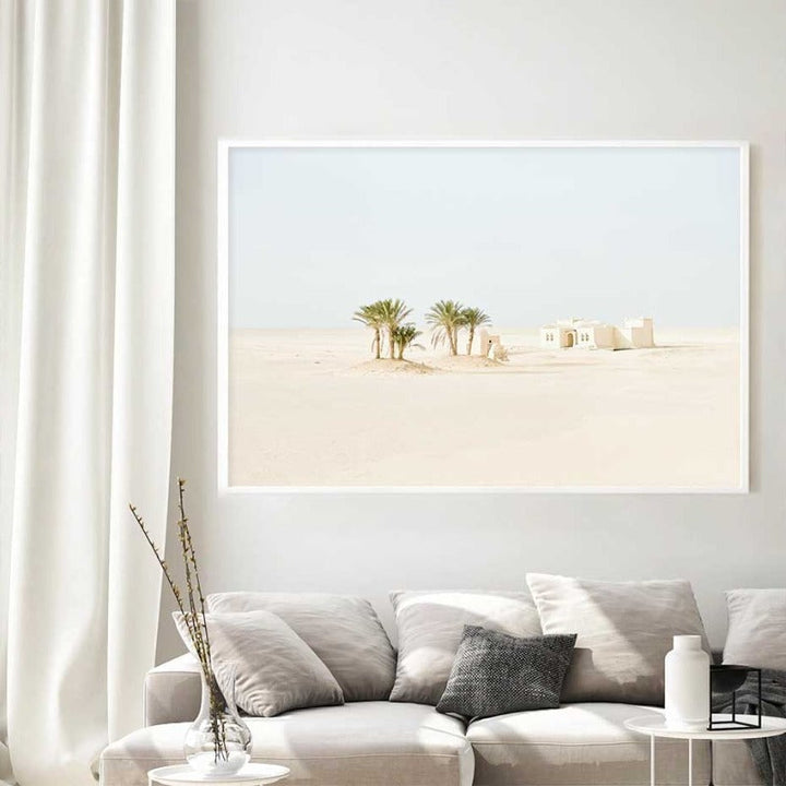 Palm Tree White Concrete Building - Canvas Wall Art Painting | Bowlift