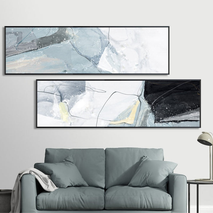 Long Blue Marble Background Bedroom - Canvas Wall Art Painting | Bowlift