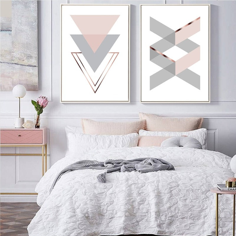Geometric Pink Home - Canvas Wall Art Painting | Bowlift