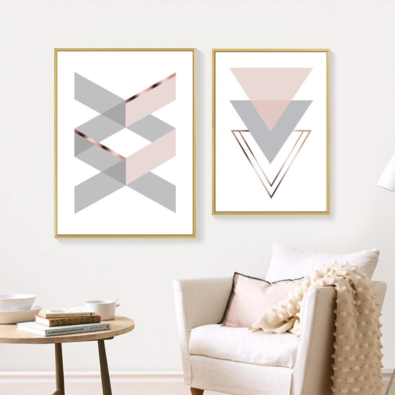 Geometric Pink Home - Canvas Wall Art Painting | Bowlift