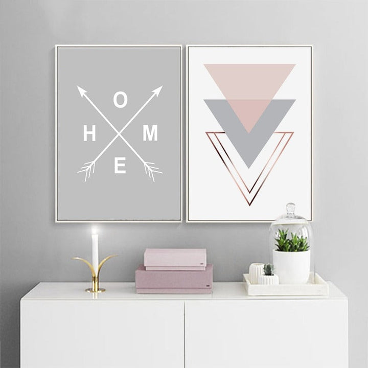 Geometric Pink Home - Canvas Wall Art Painting | Bowlift