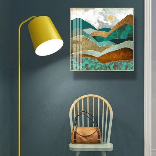 Trendy Green Golden Hills Abstract Scene - Canvas Wall Art Painting | Bowlift