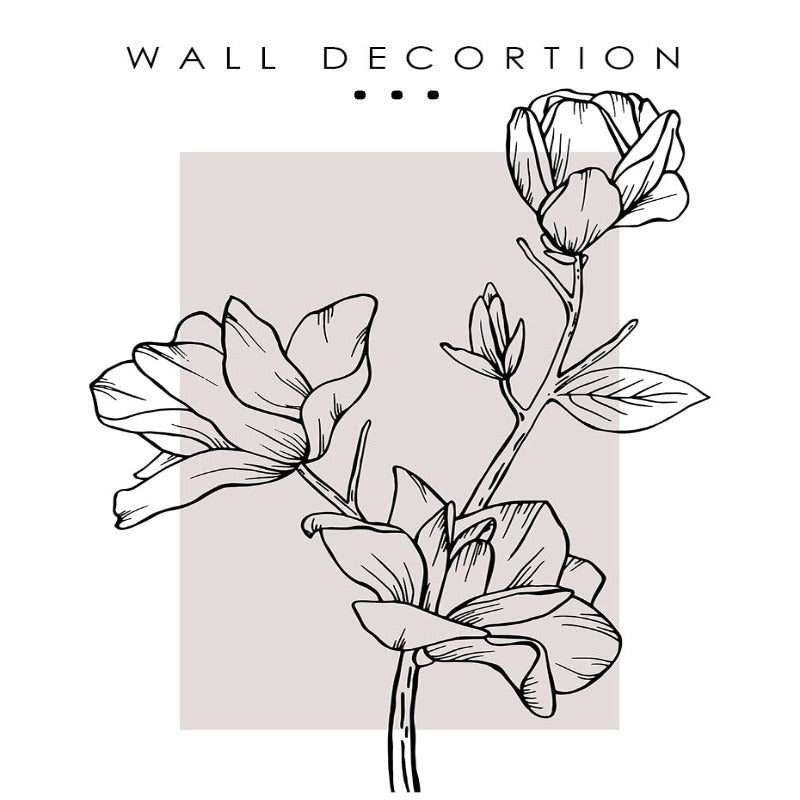 Modern Pink Floral Sketch Plants - Canvas Wall Art Painting | Bowlift