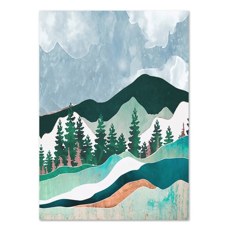 Trendy Abstract Mountain Landscape Mint Green - Canvas Wall Art Painting | Bowlift