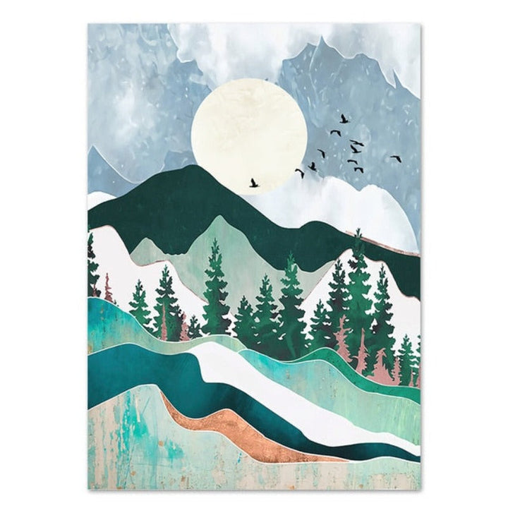 Trendy Abstract Mountain Landscape Mint Green - Canvas Wall Art Painting | Bowlift