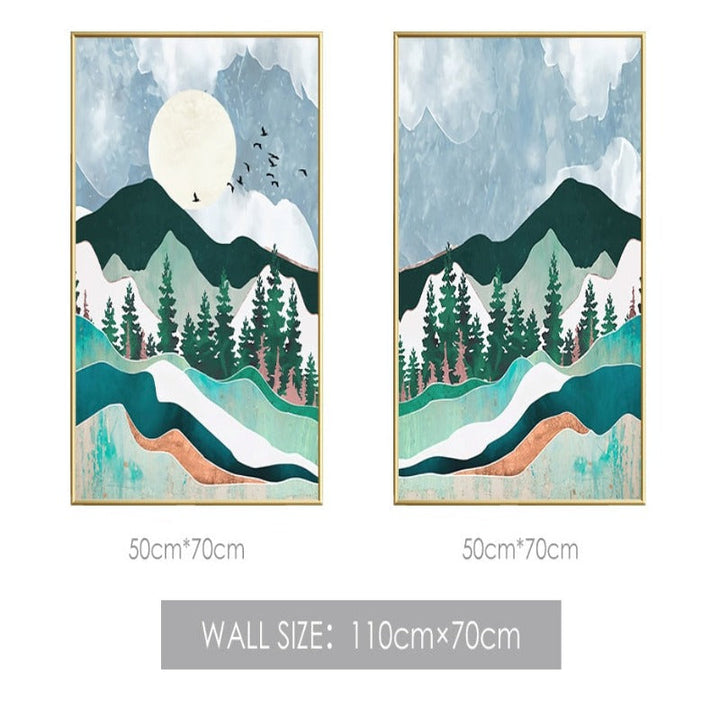 Trendy Abstract Mountain Landscape Mint Green - Canvas Wall Art Painting | Bowlift