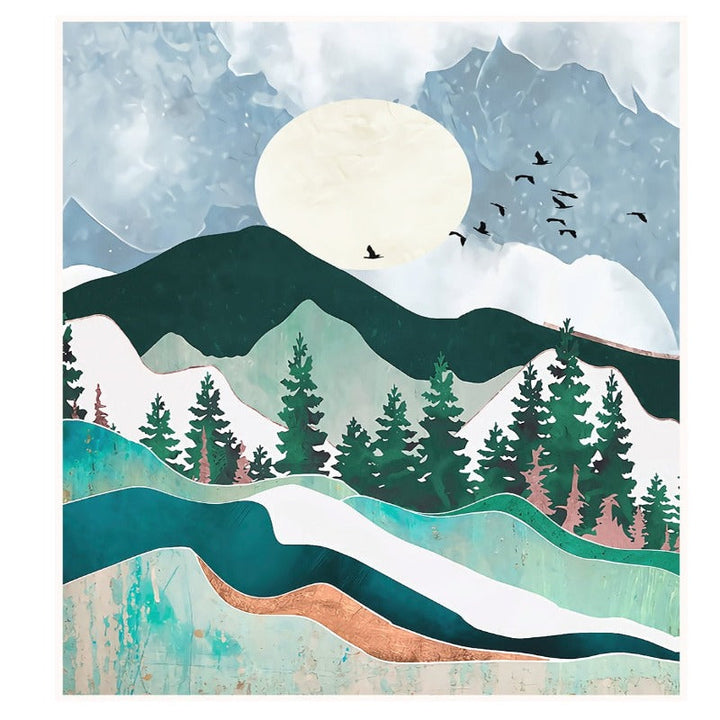 Trendy Abstract Mountain Landscape Mint Green - Canvas Wall Art Painting | Bowlift