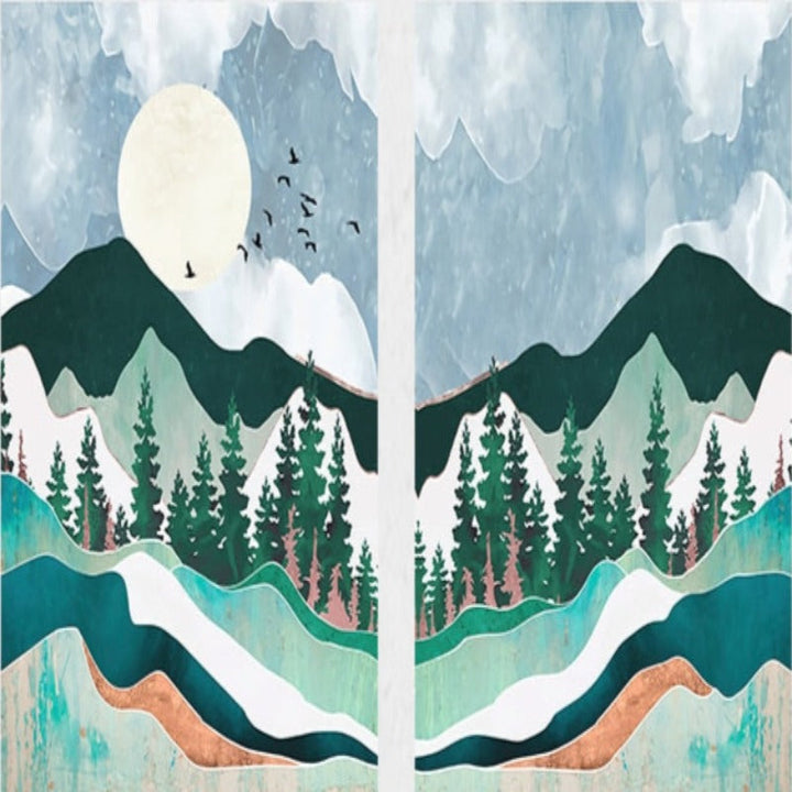 Trendy Abstract Mountain Landscape Mint Green - Canvas Wall Art Painting | Bowlift