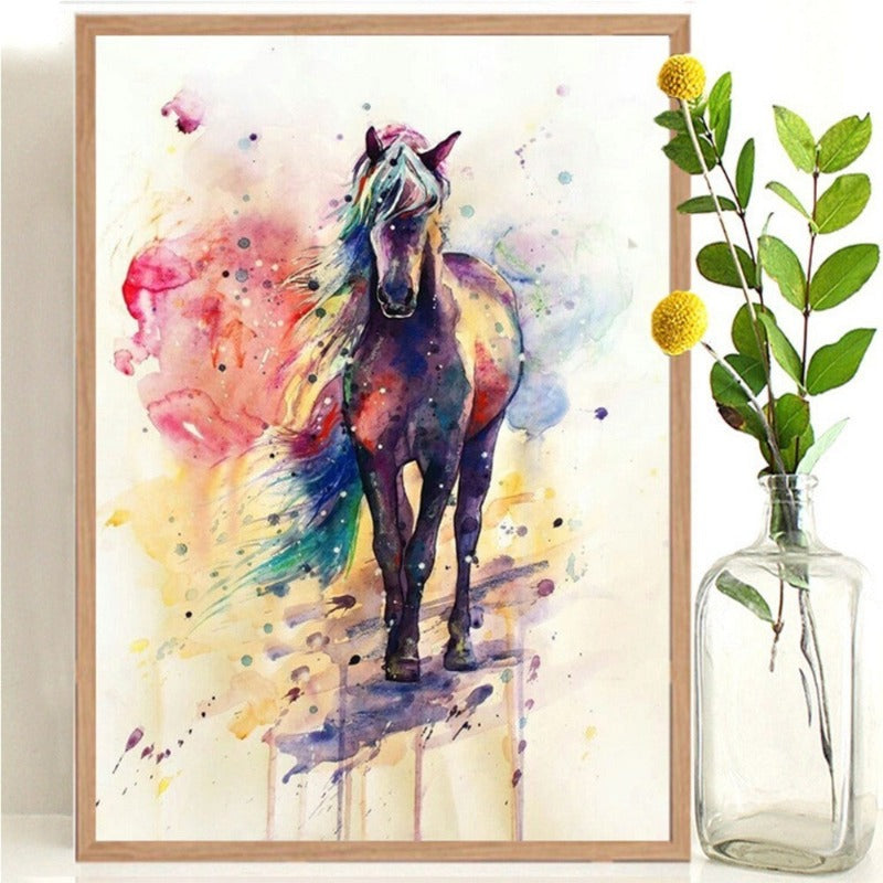 Watercolor Horse Colorful - Canvas Wall Art Painting | Bowlift