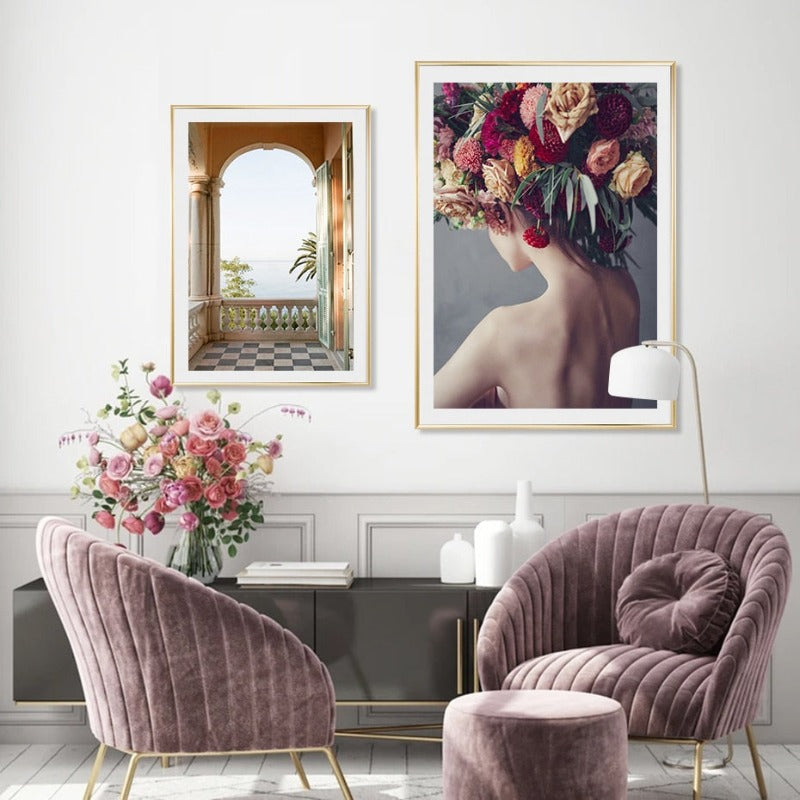 Beautiful Scenic Floral Girl Abstract - Canvas Wall Art Painting | Bowlift