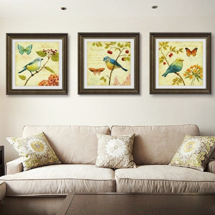 Vintage Europe Birds Butterfly Flowers - Canvas Wall Art Painting | Bowlift