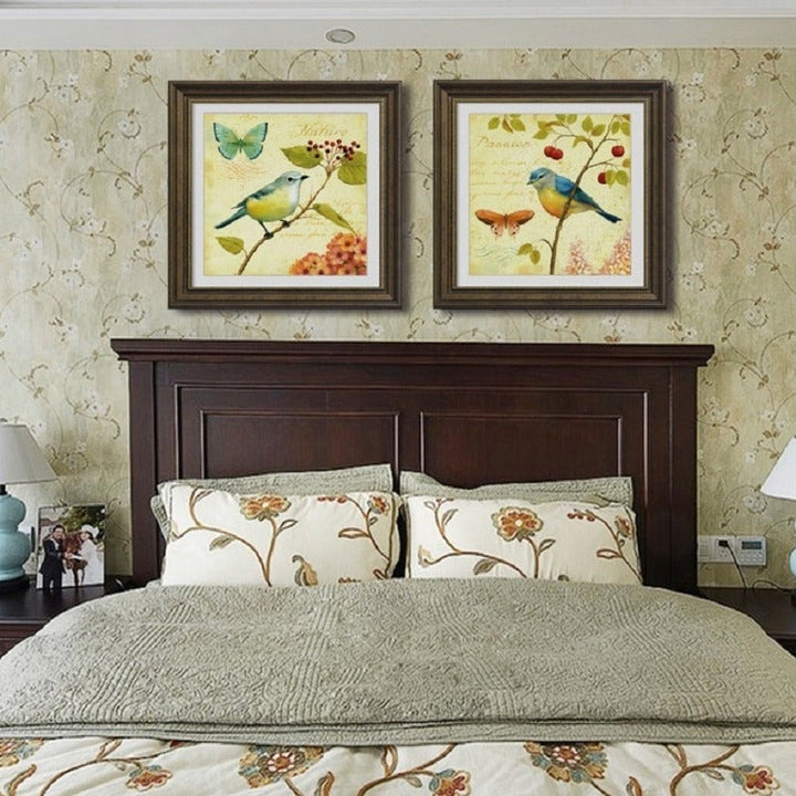Vintage Europe Birds Butterfly Flowers - Canvas Wall Art Painting | Bowlift