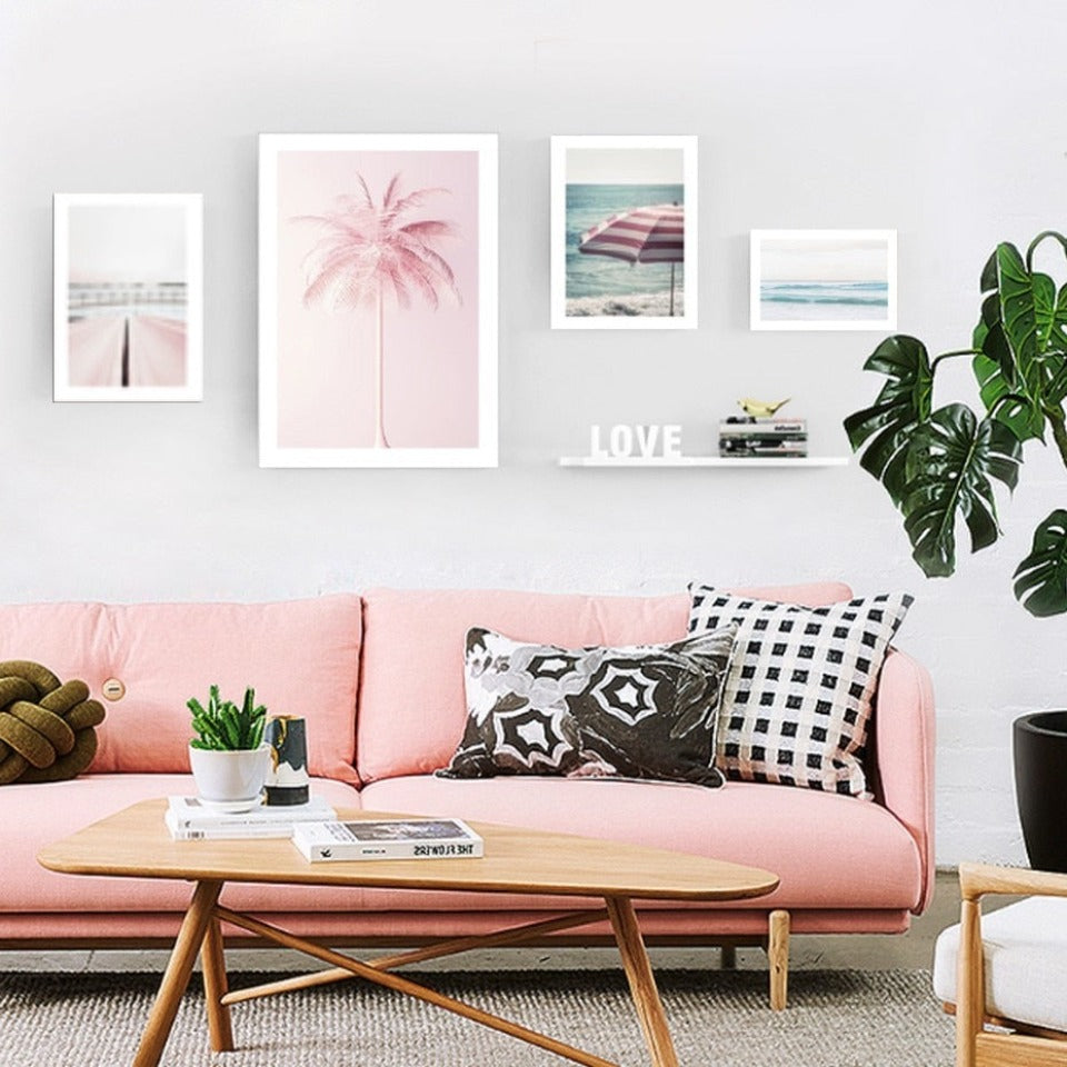Refreshing Seascape Pink Coconut Tree - Canvas Wall Art Painting | Bowlift