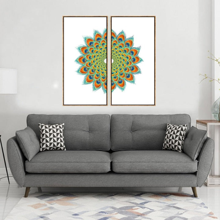 Abstract Symmetrical Peacock Feather - Canvas Wall Art Painting | Bowlift
