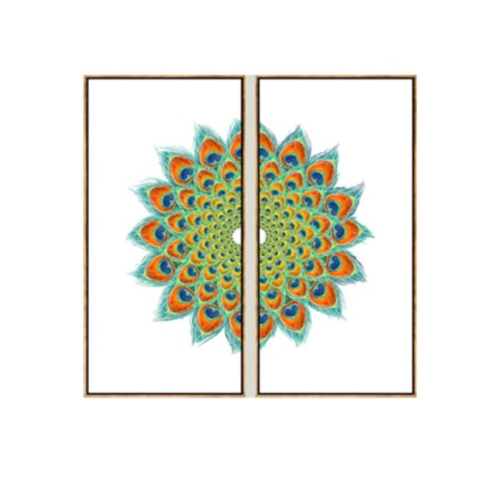 Abstract Symmetrical Peacock Feather - Canvas Wall Art Painting | Bowlift