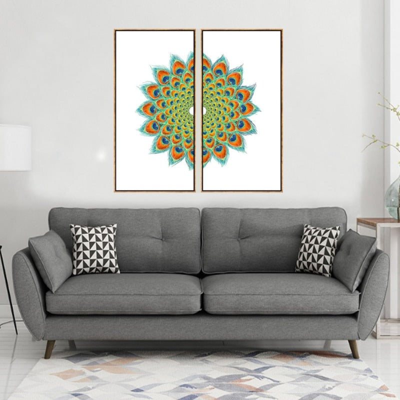 Abstract Symmetrical Peacock Feather - Canvas Wall Art Painting | Bowlift