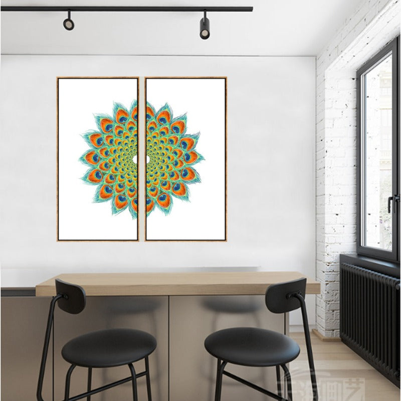 Abstract Symmetrical Peacock Feather - Canvas Wall Art Painting | Bowlift