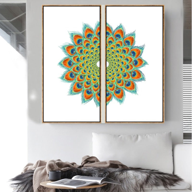 Abstract Symmetrical Peacock Feather - Canvas Wall Art Painting | Bowlift